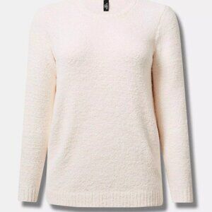 Cream Crew Neck Sweater with Soft Texture and Relaxed Fit